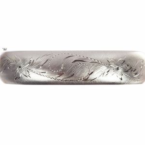 Art Deco Sterling Silver Etched Bangle Bracelet